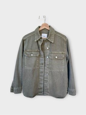 MANGO Oversized Canvas Shirt Jacket - Curve Hem Olive Green size S